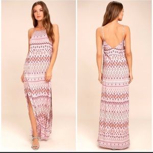 New Lulu’s Mosaic Days Blush Pink Print Maxi Dress size S
